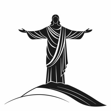 İsa Mesih, İsa Mesih, siyah ve beyaz vektör ikonu.