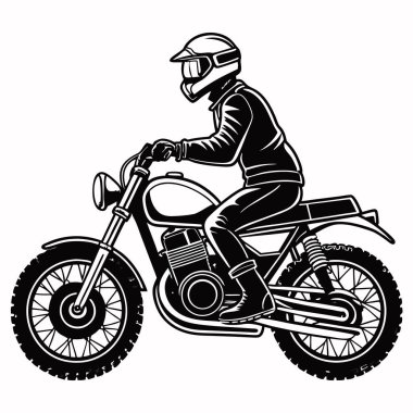 Beyaz arkaplanda motosiklet sürücüsü çizimi.