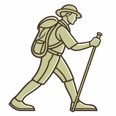 Sırt çantasıyla yürüyen turist yürüyüşü çizgi film vektör çizimi grafik tasarımı.