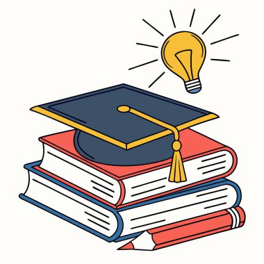 Mezuniyet şapkası ve kitap vektör illüstrasyon tasarımı ile eğitim kavramı.