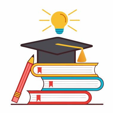 okul şapkası kitaplar ve kalem vektör çizimi tasarımı.