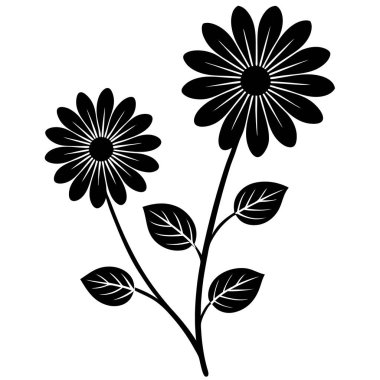 Yaprağın dekoratif ikonu ile siluet çiçek.