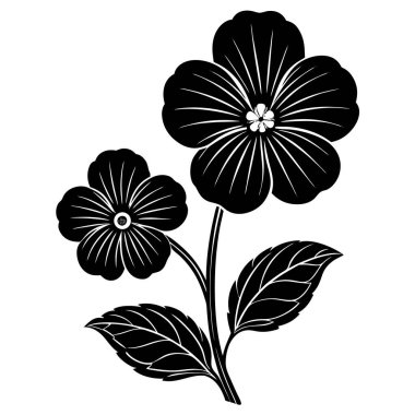 Siluet çiçek ve siyah beyaz bir ikon dizaynının yaprakları.