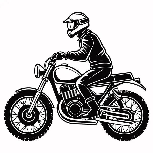 Beyaz arkaplanda motosiklet sürücüsü çizimi.