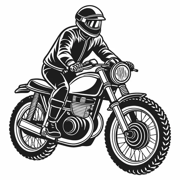 Kask ve bisiklet vektör çizimi olan siluet motorcu adam..