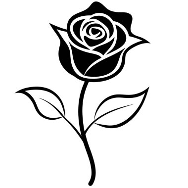 Yapraklı gül, beyaz arka planda siluet..