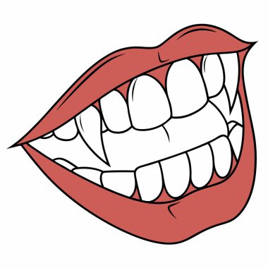 dilli dişler ve kırmızı dudaklar.