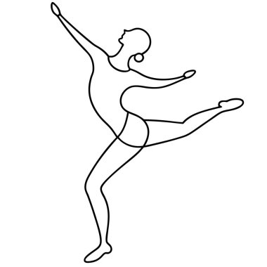 Havada jimnastik yapan genç bir kadın. Beyaz arka planda izole edilmiş vektör çizimi. Jimnastik ve spor konsepti.