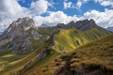 Great view of the Dolomites. Lino Pederiva mountain ridge trail.
