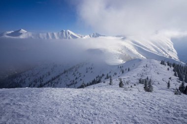 Kışın batı Tatras. Grzes (Lucna) tepe noktası.