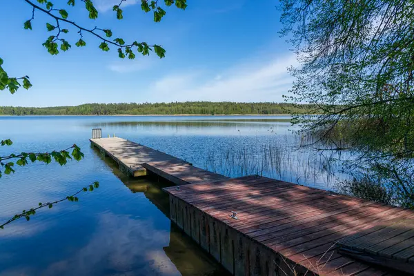 Baharda Nidzkie Gölü. Polonya 'daki Masuria manzarası.