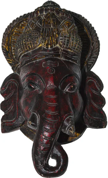 Beautiful Ancient Wooden Carved Mask Represent Elephant Face Isolated White Royalty Free Stock Images