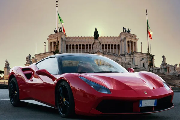 Róma Olaszország November 2021 Gyors Luxusautó Ferrari 488 Gtb Olasz — Stock Fotó