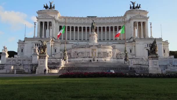 Vista Monumento Nacional Italiano Vittorio Emanuele Vittoriano Com Altar Pátria — Vídeo de Stock