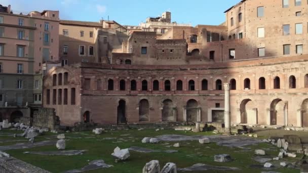 Pan Destra Tramonto Traiano Forum Scavo Archeologico Uno Splendido Scavo — Video Stock