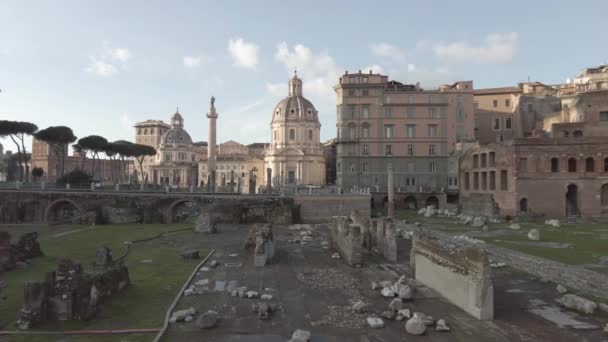 Langzaam Pan Rechts Traian Forum Square Uitzicht Colonnade Trajan Kolom — Stockvideo