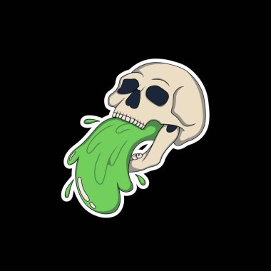 Psyhodelic sticker, Skull, kusan parlak yeşil sümüksü yapışkan, korku çizimi, karanlık ve keskin sanat, ürkütücü, siyah ve beyaz çizim, gotik, alternatif tasarım.
