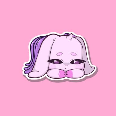 Gerçeküstü bir çıkartma. Ahtapot dokunaçlı pembe tavşancık üzgün ve üzgün bir ifade sergiliyor. Karakter, sevimli ve ürkütücü unsurları birleştiren sade, nötr bir arka plana karşı duruyor.