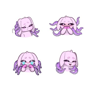 Sırtında ahtapot dokunaçları büyüyen dört pembe tavşandan oluşan bir set. Her biri farklı duygular gösteriyor: Ağlayan, kuşkucu, utangaç ve kendini beğenmiş. Tuhaf ve gerçeküstü bir karakter tasarımı..