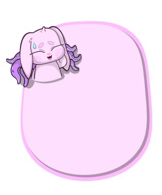 Sırtından büyüyen dokunaçları olan sevimli, garip bir tavşanı olan pastel pembe metin çerçevesi. Tuhaf ve gerçeküstü bir tasarım..