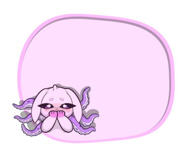 Sırtından büyüyen dokunaçları olan sevimli, utangaç bir tavşanı olan pastel pembe metin çerçevesi. Tuhaf ve gerçeküstü bir tasarım..