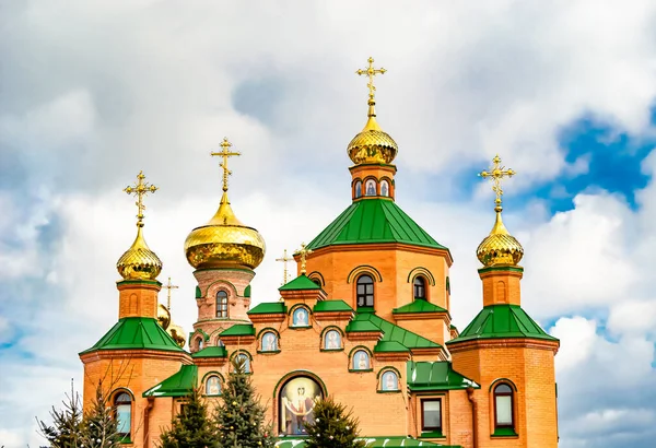 stock image Christian church cross in high steeple tower for prayer, photography consisting of beautiful church with cross on steeple tower to sincere prayer, cross steeple tower is church prayer over clear sky