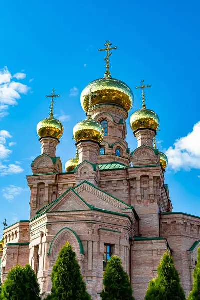 stock image Christian church cross in high steeple tower for prayer, photography consisting of beautiful church with cross on steeple tower to sincere prayer, cross steeple tower is church prayer over clear sky