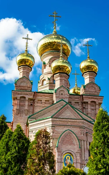 Stock image Christian church cross in high steeple tower for prayer, photography consisting of beautiful church with cross on steeple tower to sincere prayer, cross steeple tower is church prayer over clear sky