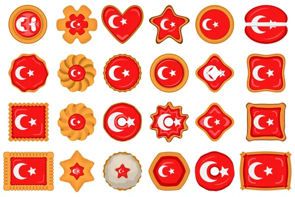 Домашнее Печенье Флагом Страны Турция Вкусное Печенье Печенье Состоят Знака — стоковый вектор