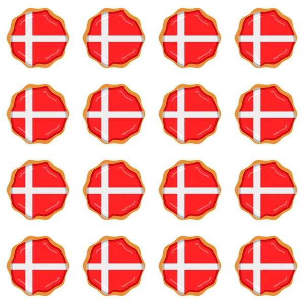 模式饼干与船旗国丹麦在美味饼干中 模式饼干由船旗国丹麦在天然饼干中 新鲜饼干与船旗国丹麦在新型甜食中组成 — 图库矢量图片