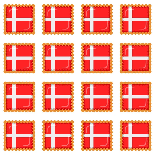 Pattern Cookie Flag Country Denmark Tasty Biscuit Pattern Cookie Consist — Stockvektor
