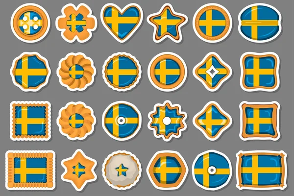 Гомемадійне Печиво Країною Прапора Швеція Смачному Печиво Печиво Складається Знака — стоковий вектор