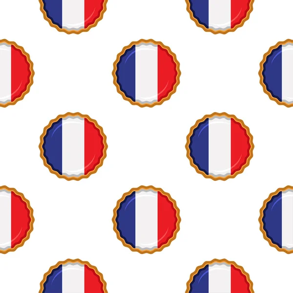 旗国フランスとのパターンクッキーおいしいビスケットで パターンクッキーは 自然ビスケット上の旗国フランス 旗国フランスと新鮮なビスケットクッキーで構成されていますそれは創造的なパターン甘い食べ物 — ストックベクタ