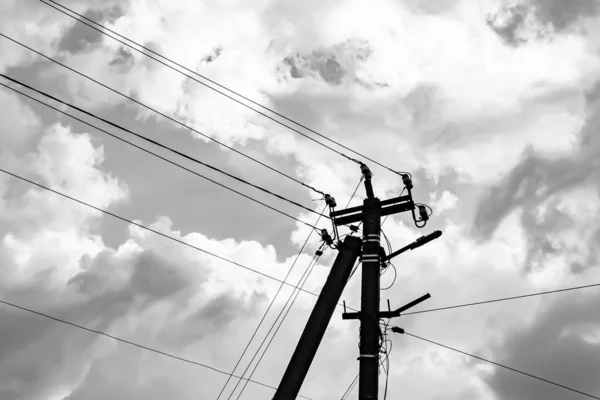 Power Elektromos Pólus Vezetékes Fény Háttér Közeli Fotózás Álló Elektromos — Stock Fotó