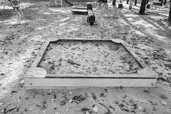 Photography Theme Empty Wooden Sandbox Sand Kids Background Playground Photo — 스톡 사진