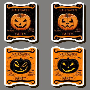 Illustration on theme sticker for celebration fun holiday Halloween with orange pumpkins clipart