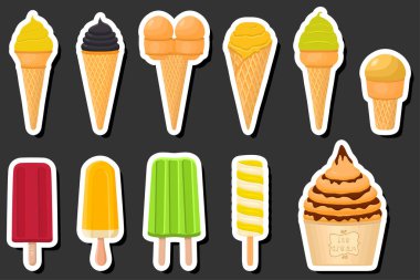 Tema üzerine resim. Dondurmalı dondurma. Külahta farklı tipler. Dondurma külahta lezzetli buzlu gözleme, dondurma külahta buzlu dondurma.