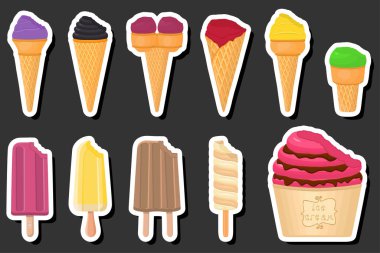 Tema üzerine resim. Dondurmalı dondurma. Külahta farklı tipler. Dondurma külahta lezzetli buzlu gözleme, dondurma külahta buzlu dondurma.