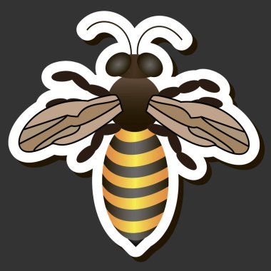 Şekerin bal peteğinde arıyla akışının etiketi üzerine bir illüstrasyon, bal peteğinden arıya, bal peteğinden büyük parlak etikete, bal peteğinden bal kovanına kadar yapışkan baldan oluşan etiketler.