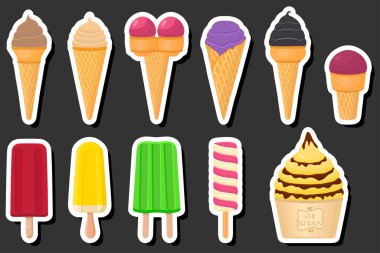 Tema üzerine resim. Dondurmalı dondurma. Külahta farklı tipler. Dondurma külahta lezzetli buzlu gözleme, dondurma külahta buzlu dondurma.