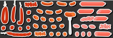 Tema üzerine resim büyük set farklı türlerde şarküteri et sosisleri, kolleksiyonlu doğal lezzetli et sosislerinden oluşan şarküteriler, sağlıklı et üzerine taze şarküteri sosisleri yemek,