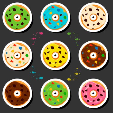 Tema üzerine resim büyük set farklı tipler yapışkan çörekler, çeşitli boyutlarda tatlı çörekler, yapış yapış çöreklerden organik çörekler toplamak, yapışkan çörekler lezzetli çöreklerdir.