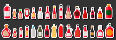 Büyük setin üzerindeki resimler çeşitli cam şişeler sıvı kızılcık sosu, kızılcık sosundan oluşan şişeler, başlıklar için boş etiketler, plastik mantarlı kızılcık sosu ve fast food