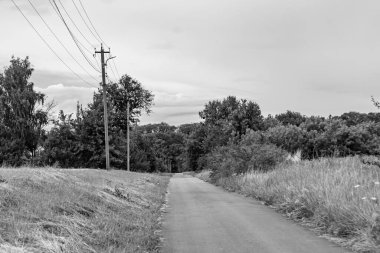 Renkli arka planda güzel boş asfalt yol, kırsal alandan geçen yeni boş asfalt yol, yeşillik kırsalında hız arabası için boş asfalt yol.