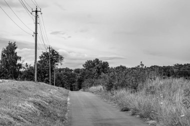 Renkli arka planda güzel boş asfalt yol, kırsal alandan geçen yeni boş asfalt yol, yeşillik kırsalında hız arabası için boş asfalt yol.