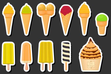 Tema üzerine resim. Dondurmalı dondurma. Külahta farklı tipler. Dondurma külahta lezzetli buzlu gözleme, dondurma külahta buzlu dondurma.