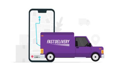 Haritada GPS 'i olan hızlı dağıtım van animasyonu