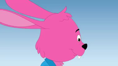 Evinin yakınında yorgun bir tavşanın 2D animasyonu.