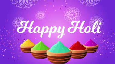 Mutlu Holi 'ler. Renkler festivali. Holi kutlamalarının hareketli grafik animasyonu.