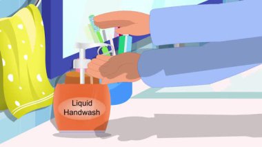 Çocuk elini yıkıyor.